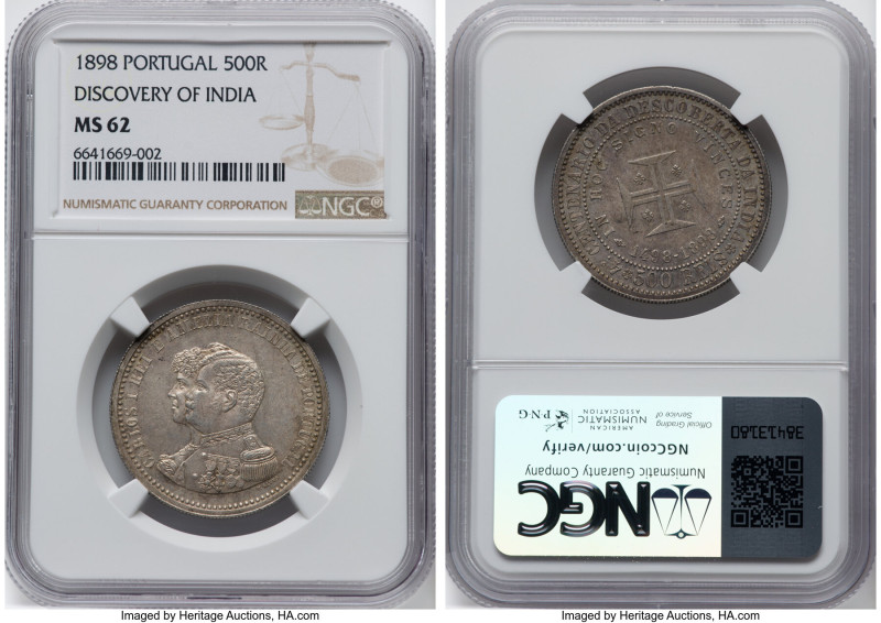 Carlos I "Discovery of India - 400th Anniversary" 500 Reis 1898 MS62 NGC, KM538....