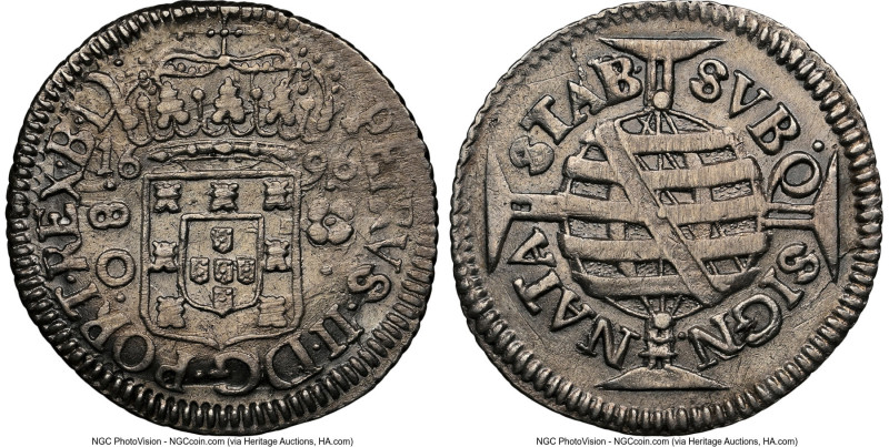 Pedro II 80 Reis 1696-(B) AU Details (Environmental Damage) NGC, Bahia mint, KM7...