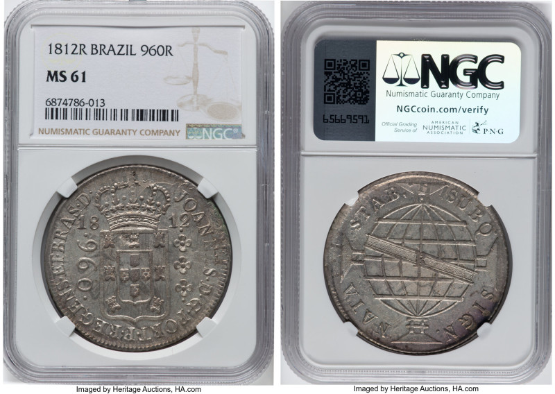 João Prince Regent 960 Reis 1812-R MS61 NGC, Rio de Janeiro mint, KM307.3, LMB-4...