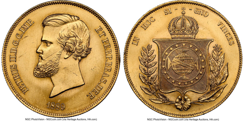 Pedro II gold 20000 Reis 1889 MS63 NGC, Rio de Janeiro mint, KM497, LMB-687. HID...