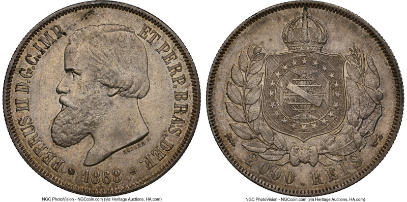 Pedro II 2000 Reis 1868 MS62 NGC, Rio de Janeiro mint, KM475, LMB-633. HID098012...