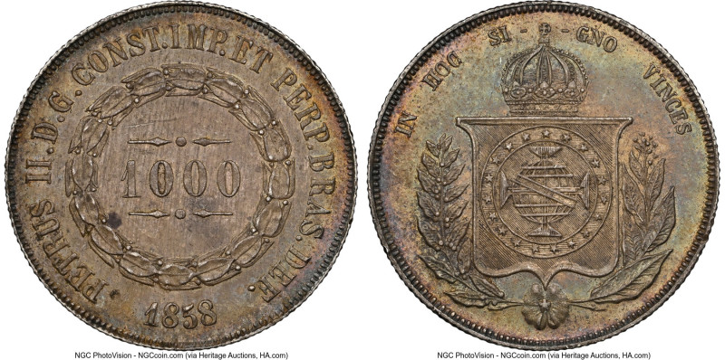 Pedro II Pair of Assorted Reis Issues NGC 1) 1000 Reis 1858 MS63, KM465 2) 2000 ...