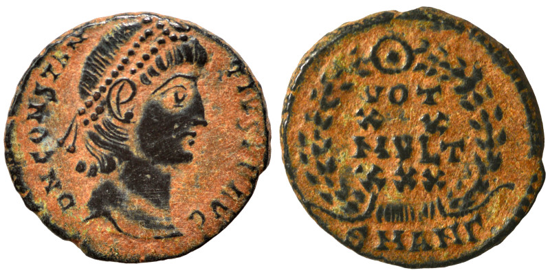 Constantius II, 337-361. Nummus (bronze, 1.51 g, 15 mm), Antioch. DN CONSTANTIVS...