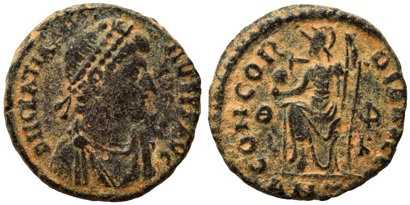 Gratian, 367-383. Follis (bronze, 2.66 g, 17 mm). Antioch. D N GRATI-ANVS AVG Di...