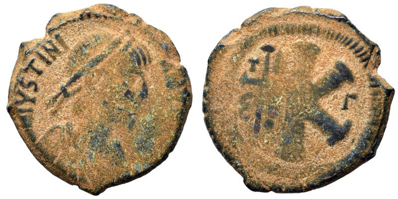 Justinian I, 527-565. Half Follis (bronze, 9.57 g, 27 mm), Theoupolis (Antioch)....