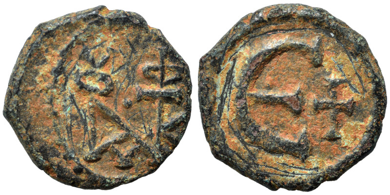 Justin II, 565-578. Pentanummium (bronze, 1.62 g, 13 mm), Theoupolis (Antioch). ...