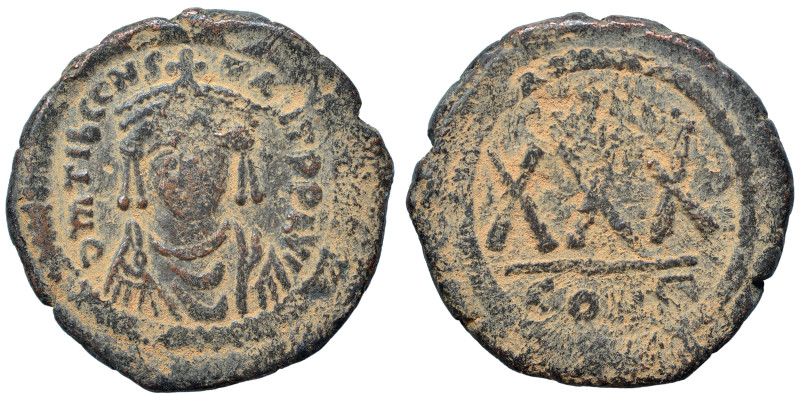 Tiberius II Constantine, 578-582. 3/4 Follis or 30 Nummi (bronze, 13.52 g, 31 mm...