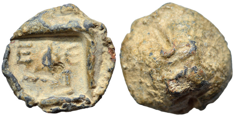 IONIA. Ephesos. Circa 2nd-3rd century AD. Seal (lead, 6.02 g, 16mm). EΦE. Rev. B...