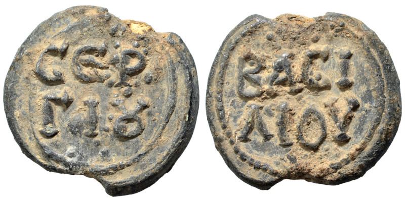 Byzantine seal (lead, 9.60 g, 22 mm). Nearly very fine.