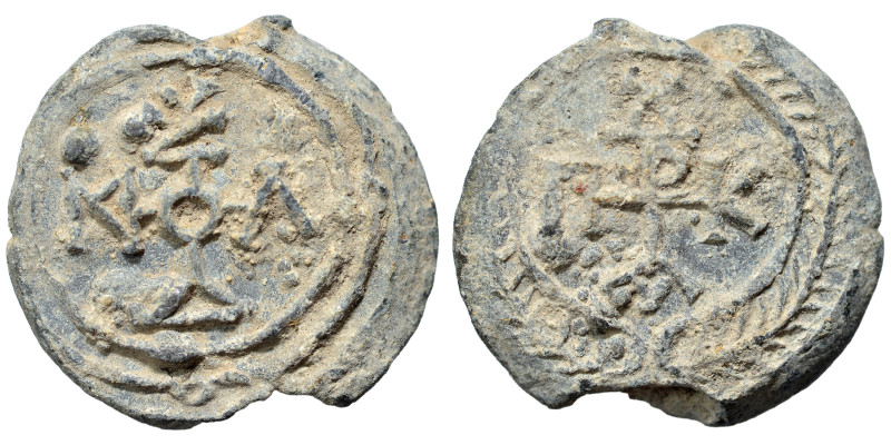 Byzantine seal (lead, 7.96 g, 21 mm). Nearly very fine.