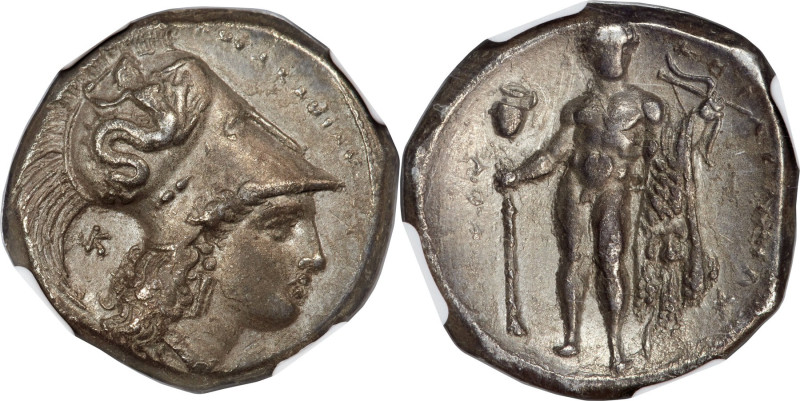 LUCANIA. Heraclea. Ca. 330-280 BC. AR stater (21mm, 7.78 gm, 2h). NGC Choice XF ...