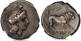 LUCANIA. Velia. Ca. 300-280 BC. AR didrachm (22mm, 7.46 gm, 8h). NGC XF S 5/5 - 5/5. Philistion group. Head of Athena right, wearing crested Attic hel...