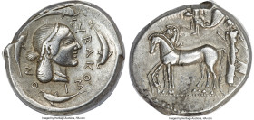 SICILY. Syracuse. Deinomenid Tyranny, Gelon I (485-478 BC). AR tetradrachm (26mm, 17.04 gm, 2h). ANACS XF 40. Ca. 485-480 BC. Bearded charioteer, rein...