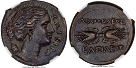 SICILY. Syracuse. Agathocles (317-289 BC). AE litra (22mm, 8.23 gm, 11h). NGC Choice AU S 5/5 - 5/5. ΣΩΤΕΙΡΑ, draped bust of Artemis Soteira right, we...