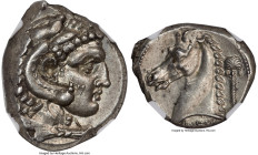 SICULO-PUNIC. Sicily. Ca. 300-289 BC. AR tetradrachm (26mm, 17.02 gm, 3h). NGC Choice AU 3/5 - 5/5, Fine Style. Head of young Heracles right, wearing ...