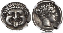 MACEDON. Neapolis. Ca. 425-350 BC. AR drachm (17mm, 3.85 gm, 2h). NGC Choice VF S 5/5 - 5/5. Chian standard. Head of gorgoneion facing, with open mout...