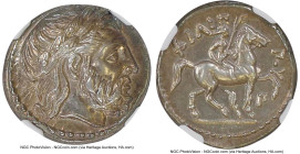 MACEDONIAN KINGDOM. Philip II (359-336 BC). AR tetradrachm (25mm, 14.42 gm, 10h). NGC Choice AU 5/5 - 4/5. Posthumous issue of Amphipolis, ca. 323-315...