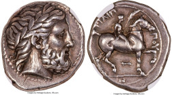 MACEDONIAN KINGDOM. Philip II (359-336 BC). AR tetradrachm (26mm, 14.47 gm, 12h). NGC Choice VF S 5/5 - 5/5, Fine Style. Lifetime issue of Pella IIA, ...