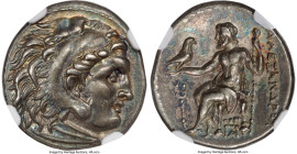 MACEDONIAN KINGDOM. Alexander III the Great (336-323 BC). AR drachm (19mm, 4.30 gm, 1h). NGC AU 5/5 - 4/5. Lifetime or posthumous issue of uncertain m...