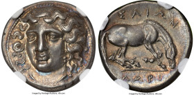 THESSALY. Larissa. 4th century BC. AR drachm (19mm, 6.00 gm, 1h). NGC Choice XF S 5/5 - 5/5. Head of nymph Larissa facing, turned slightly left, weari...