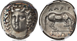 THESSALY. Larissa. 4th century BC. AR drachm (19mm, 6.01 gm, 5h). NGC Choice VF 5/5 - 5/5, Fine Style. Head of nymph Larissa facing, turned slightly l...