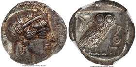 ATTICA. Athens. Ca. 440-404 BC. AR tetradrachm (25mm, 17.18 gm, 11h). NGC AU 5/5 - 4/5. Mid-mass coinage issue. Head of Athena right, wearing earring,...