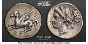 CORINTHIA. Corinth. Ca. 350-280 BC. AR drachm (16mm, 2.71 gm, 11h). NGC XF 5/5 - 3/5, Fine Style. Pegasus flying left; Ϙ below / Head of Aphrodite lef...