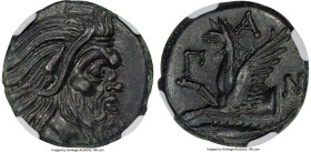 CIMMERIAN BOSPORUS. Panticapaeum. 4th century BC. AE (20mm, 7.69 gm, 12h). NGC Choice AU 5/5 - 4/5, Fine Style. Head of bearded Pan right / Π-A-N, for...