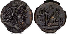 CIMMERIAN BOSPORUS. Panticapaeum. Ca. 4th century BC. AE (21mm, 7.11 gm, 12h). NGC AU 5/5 - 5/5, Fine Style. Head of bearded Pan right / Π-A-N, forepa...