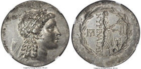 AEOLIS. Myrina. Ca. mid-2nd century BC. AR tetradrachm (32mm, 16.68 gm, 1h). NGC AU 5/5 - 3/5, Fine Style, brushed. Laureate head of Apollo right, hai...