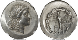 AEOLIS. Myrina. Ca. mid-2nd century BC. AR tetradrachm (32mm, 16.45 gm, 12h). NGC Choice XF 4/5 - 3/5, Fine Style. Laureate head of Apollo right, hair...
