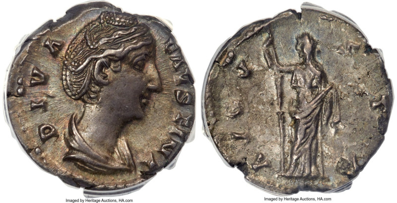 Diva Faustina Senior (AD 138-140/1). AR denarius (18mm, 6h). ANACS XF 45. Rome, ...