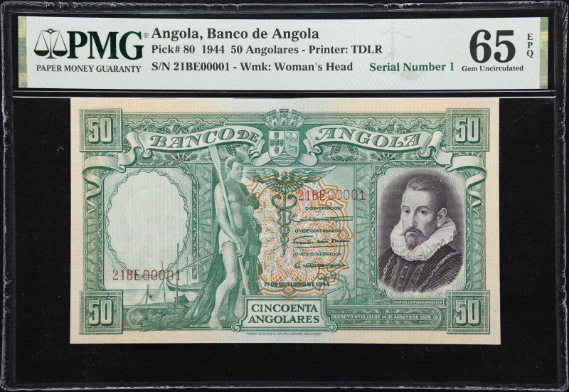 ANGOLA. Banco de Angola. 50 Angolares, 1944. P-80. Serial Number 1. PMG Gem Unci...