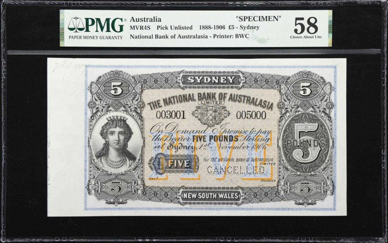 AUSTRALIA. National Bank of Australasia. 5 Pounds, 1906. P-Unlisted. MVR4S. Spec...