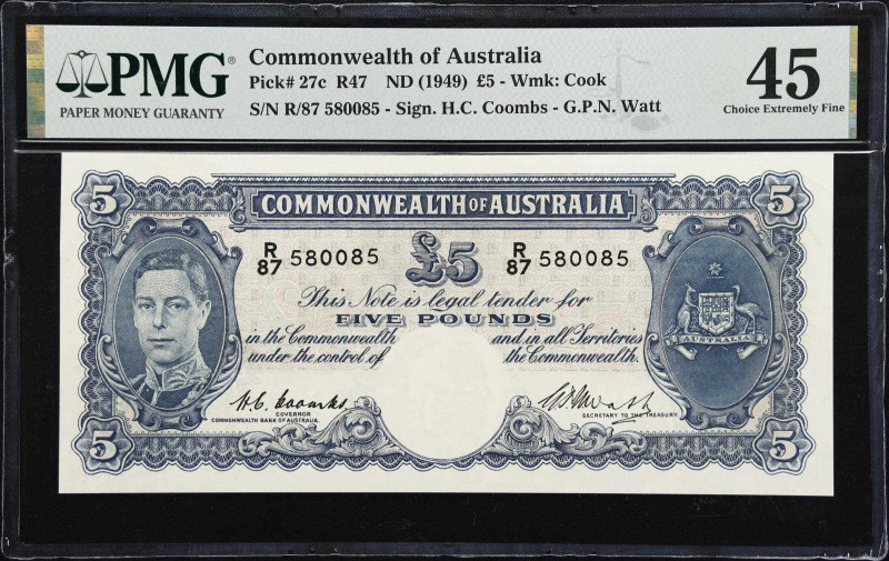 AUSTRALIA. Commonwealth Bank of Australia. 5 Pounds, ND (1949). P-27c. Radar Ser...