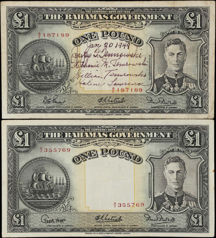 BAHAMAS. Lot of (4). Bahamas Government. 1 Pound, 1936. P-11a & 11e. Fine to PMG...