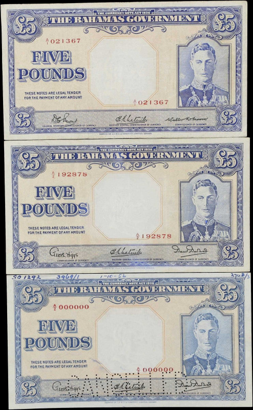 BAHAMAS. Lot of (3). Bahamas Government. 5 Pounds, 1936. P-12a(1), 12b, & 12bs. ...