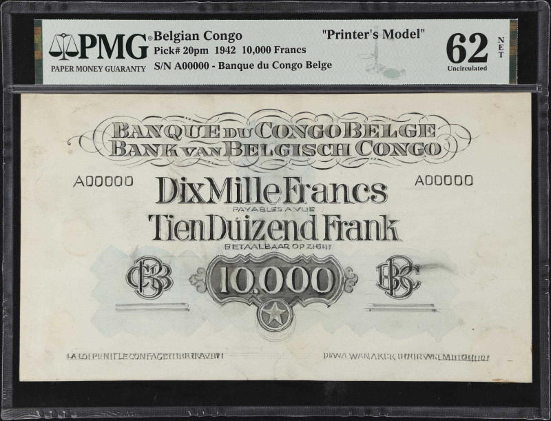 BELGIAN CONGO. Banque du Congo Belge. 10,000 Francs, 1942. P-20pm. Printer's Mod...