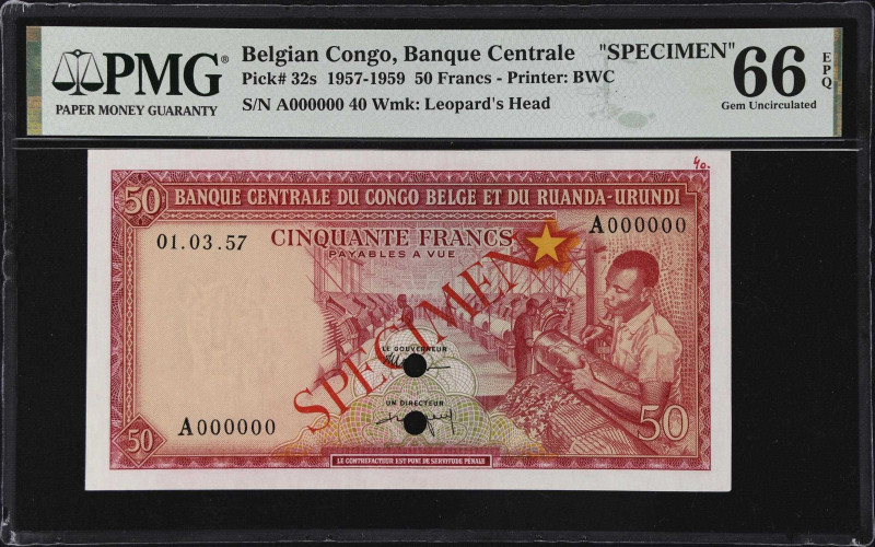 BELGIAN CONGO. Banque Centrale du Congo Belge et du Ruanda-Urundi. 50 Francs, 19...