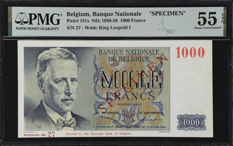 BELGIUM. Lot of (2). Banque Nationale & Tresorerie. 20 & 1000 Francs, 1950-64. P...