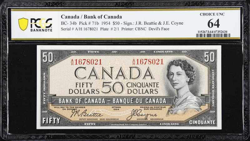 CANADA. Bank of Canada. 50 Dollars, 1954. BC-34b. PCGS Banknote Choice Uncircula...