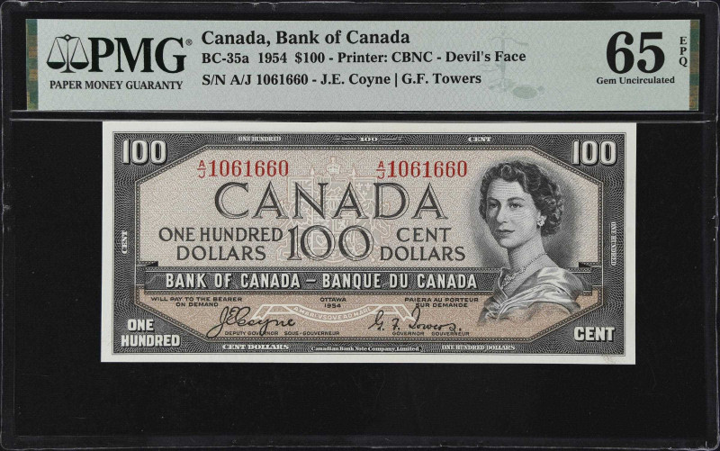 CANADA. Bank of Canada. 100 Dollars, 1954. BC-35a. PMG Gem Uncirculated 65 EPQ....