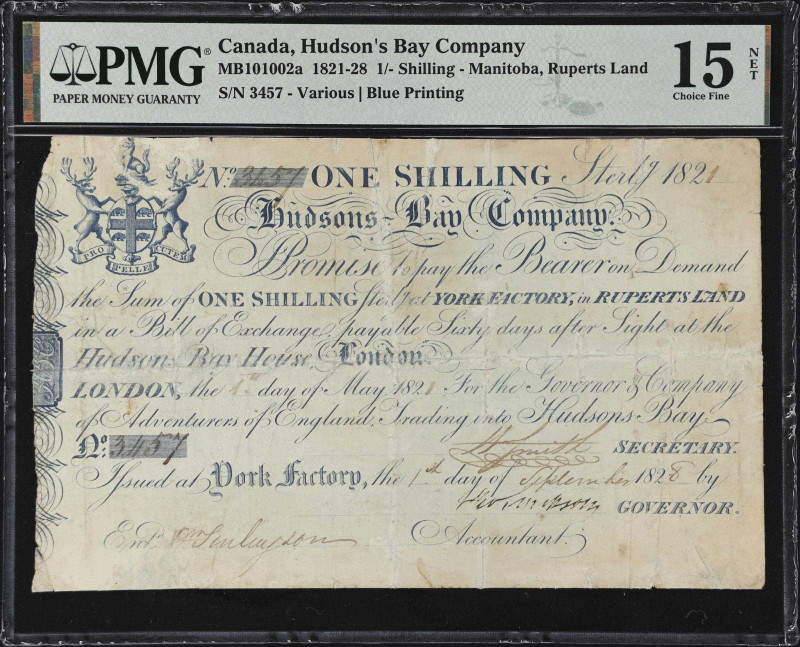 CANADA. Hudson's Bay Company. 1 Shilling, 1828. CH# MB10-10-02a. PMG Choice Fine...