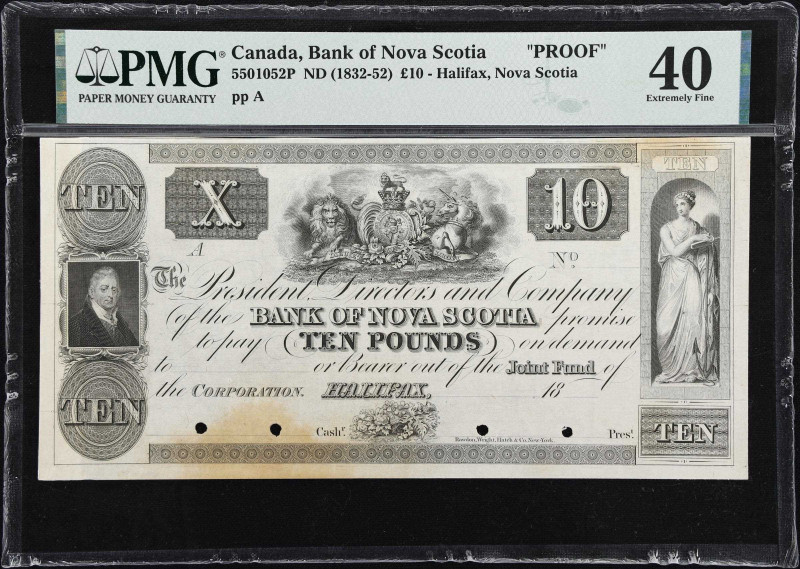 CANADA. Bank of Nova Scotia. 10 Pounds, ND (1832-52). CH# 550-10-52P. Proof. PMG...