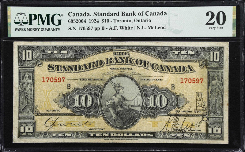 CANADA. Standard Bank of Canada. 10 Dollars, 1924. CH #695-20-04. PMG Very Fine ...