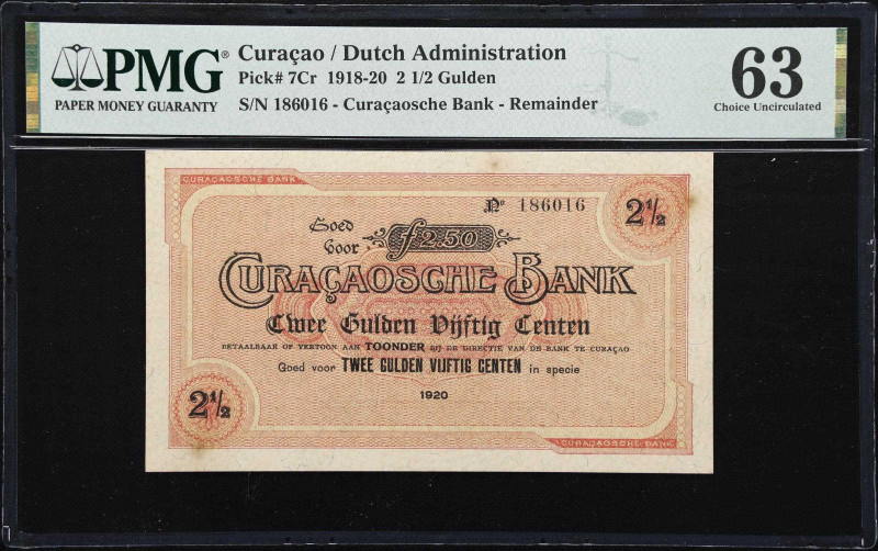 CURACAO. Curacaosche Bank. 2-1/2 Gulden, 1920. P-7Cr. Remainder. PMG Choice Unci...