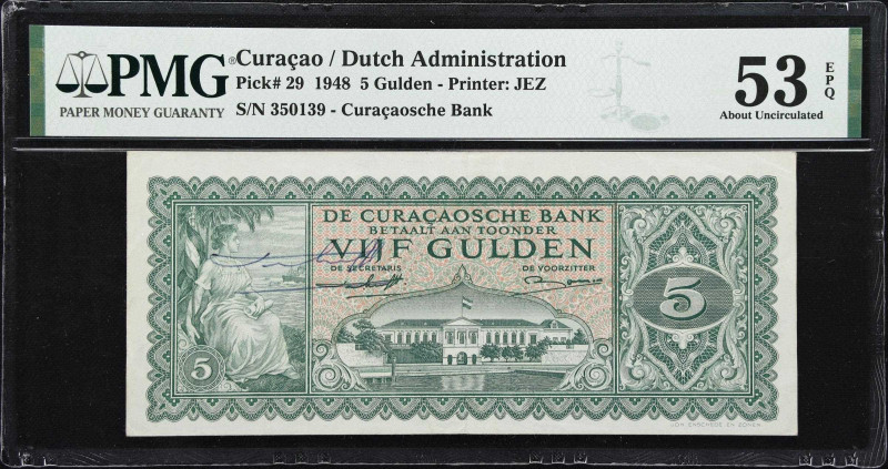 CURACAO. Curacaosche Bank. 5 Gulden, 1948. P-29. PMG About Uncirculated 53 EPQ. ...