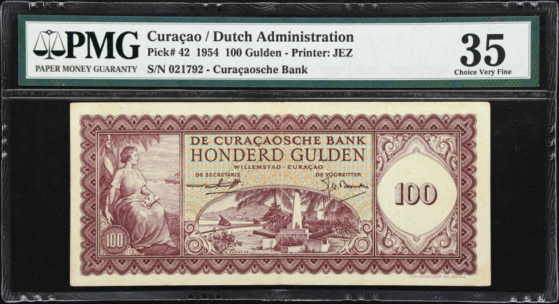 CURACAO. Curacaosche Bank. 100 Gulden, 1954. P-42. PMG Choice Very Fine 35.
One...