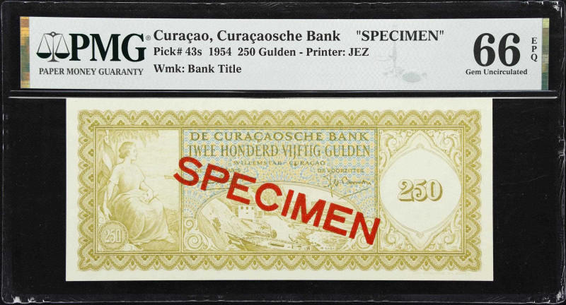 CURACAO. Curacaosche Bank. 250 Gulden, 1954. P-43s. Specimen. PMG Gem Uncirculat...