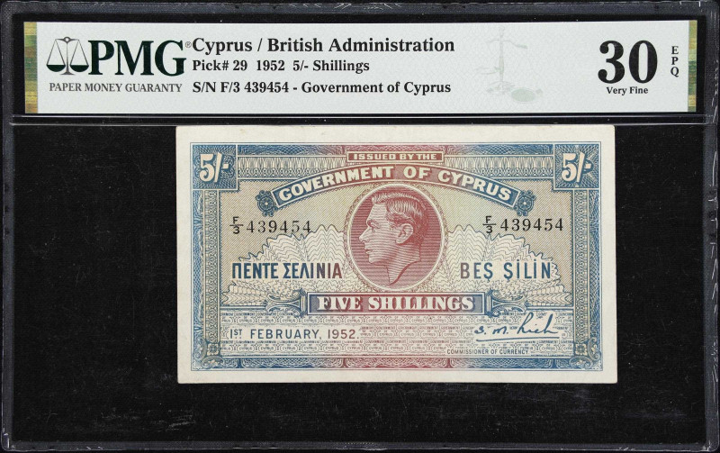 CYPRUS. Government of Cyprus. 5 Shillings, 1952. P-29. PMG Very Fine 30 EPQ.
A ...